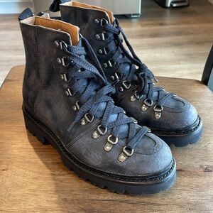 NWT Grenson Women's Nanette Distressed‎ Suede Leather Boots Vtg Black UK5/US7.5